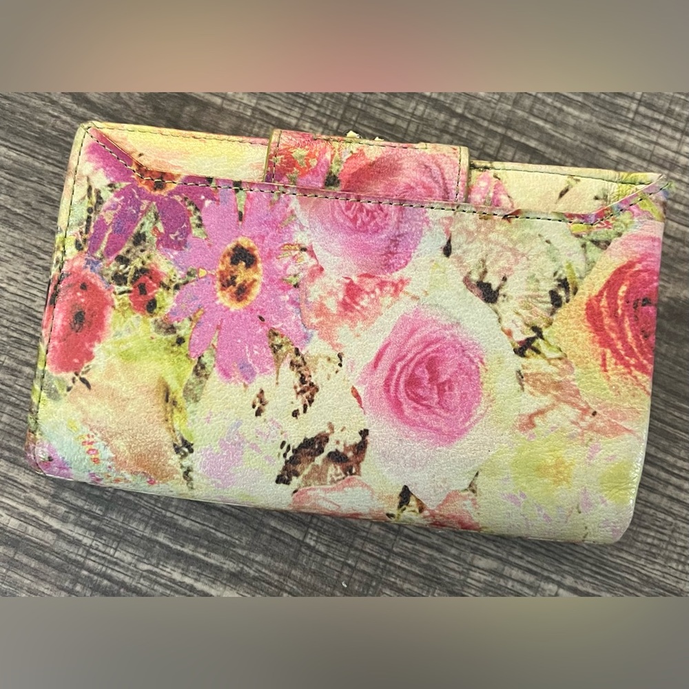 HOBO Pink Floral Kiss-Lock Wallet with Green Accents - Picture 2 of 8